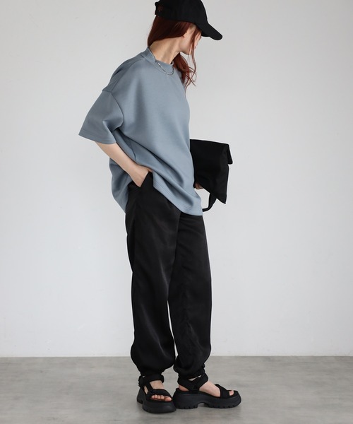 Fizz（フィズ）の「モックネックゆったりダンボール半袖Tee（Tシャツ/カットソー・レディース・ライトブルー/ブラック/ライトグリーン/アイボリー・M）」の13枚目の写真