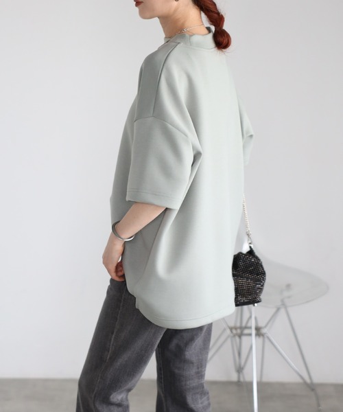 Fizz（フィズ）の「モックネックゆったりダンボール半袖Tee（Tシャツ/カットソー・レディース・ライトブルー/ブラック/ライトグリーン/アイボリー・M）」の6枚目の写真