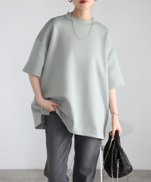 Fizz（フィズ）の「モックネックゆったりダンボール半袖Tee（Tシャツ/カットソー・レディース・ライトブルー/ブラック/ライトグリーン/アイボリー・M）」の7枚目の写真