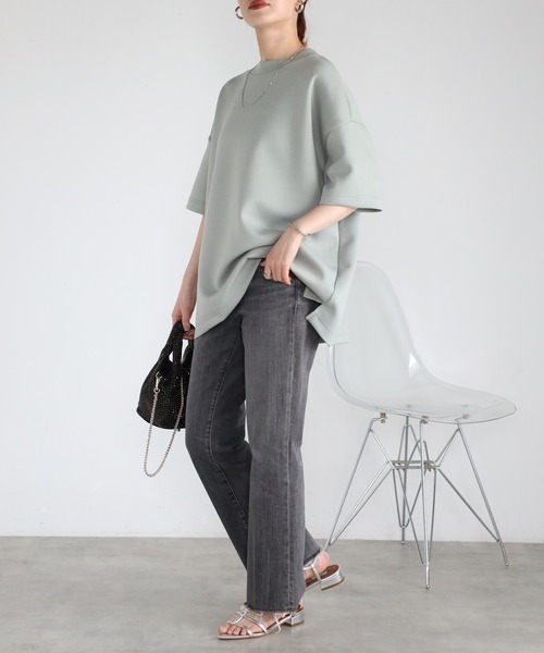 Fizz（フィズ）の「モックネックゆったりダンボール半袖Tee（Tシャツ/カットソー・レディース・ライトブルー/ブラック/ライトグリーン/アイボリー・M）」の11枚目の写真