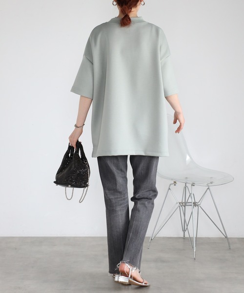 Fizz（フィズ）の「モックネックゆったりダンボール半袖Tee（Tシャツ/カットソー・レディース・ライトブルー/ブラック/ライトグリーン/アイボリー・M）」の8枚目の写真