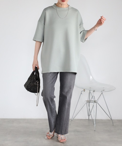 Fizz（フィズ）の「モックネックゆったりダンボール半袖Tee（Tシャツ/カットソー・レディース・ライトブルー/ブラック/ライトグリーン/アイボリー・M）」の10枚目の写真