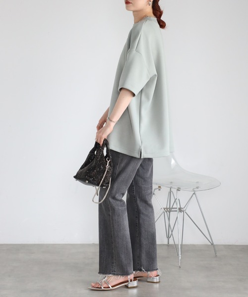 Fizz（フィズ）の「モックネックゆったりダンボール半袖Tee（Tシャツ/カットソー・レディース・ライトブルー/ブラック/ライトグリーン/アイボリー・M）」の9枚目の写真