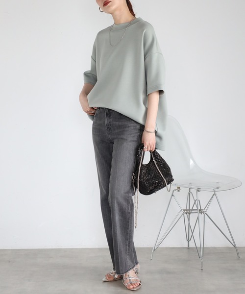 Fizz（フィズ）の「モックネックゆったりダンボール半袖Tee（Tシャツ/カットソー・レディース・ライトブルー/ブラック/ライトグリーン/アイボリー・M）」の12枚目の写真