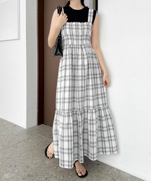 andme（アンドミー）の「チェック柄ティアードロングキャミワンピース（ワンピース）」