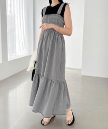 チェック柄ティアードロングキャミワンピース