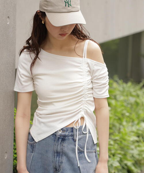 FREE'S MART（フリーズマート）の「◆ワンショルシャーリング半袖カットソー（Tシャツ/カットソー・レディース・ホワイト/グリーン/ブラック・FREE）」の2枚目の写真