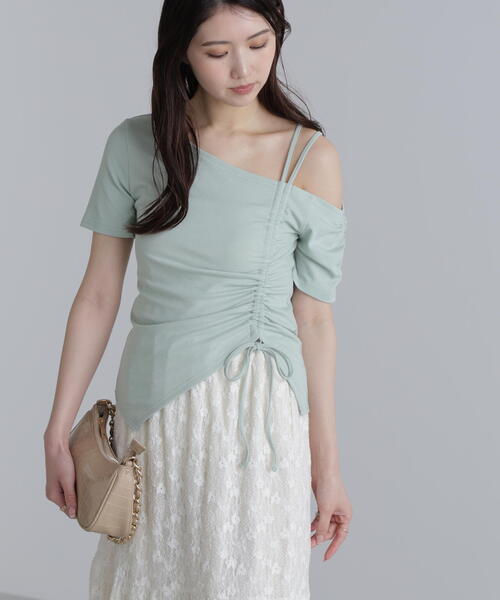 FREE'S MART（フリーズマート）の「◆ワンショルシャーリング半袖カットソー（Tシャツ/カットソー・レディース・ホワイト/グリーン/ブラック・FREE）」の3枚目の写真