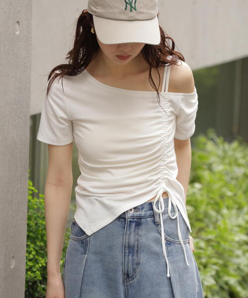 FREE'S MART（フリーズマート）の「◆ワンショルシャーリング半袖カットソー（Tシャツ/カットソー・レディース・ホワイト/グリーン/ブラック・FREE）」の21枚目の写真