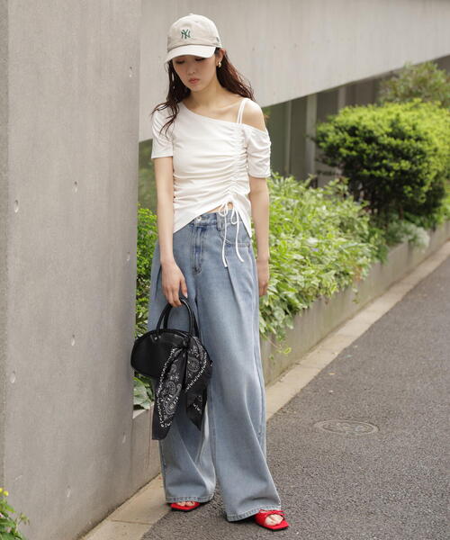 FREE'S MART（フリーズマート）の「◆ワンショルシャーリング半袖カットソー（Tシャツ/カットソー・レディース・ホワイト/グリーン/ブラック・FREE）」の18枚目の写真