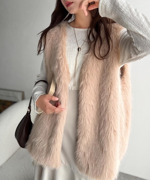 セール】高級感をレイヤード。ふわふわミックスシャギーファーベスト