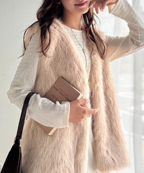 セール】高級感をレイヤード。ふわふわミックスシャギーファーベスト
