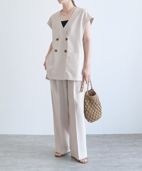 reca（レカ）の「ビンテージワッシャー フレンチスリーブジャケット（ベスト・レディース・モカ/ブラック/アイボリー・M）」の7枚目の写真