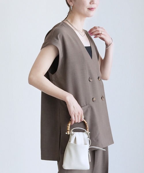 reca（レカ）の「ビンテージワッシャー フレンチスリーブジャケット（ベスト・レディース・モカ/ブラック/アイボリー・M）」の10枚目の写真