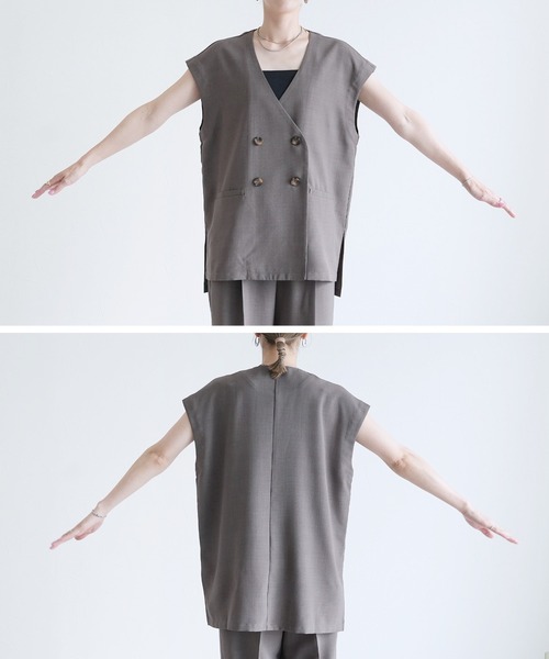 reca（レカ）の「ビンテージワッシャー フレンチスリーブジャケット（ベスト・レディース・モカ/ブラック/アイボリー・M）」の15枚目の写真