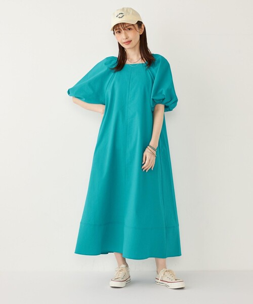 SHIPS Colors:〈接触冷感・洗濯機可能〉サッカー ２WAY パフスリーブ ワンピース