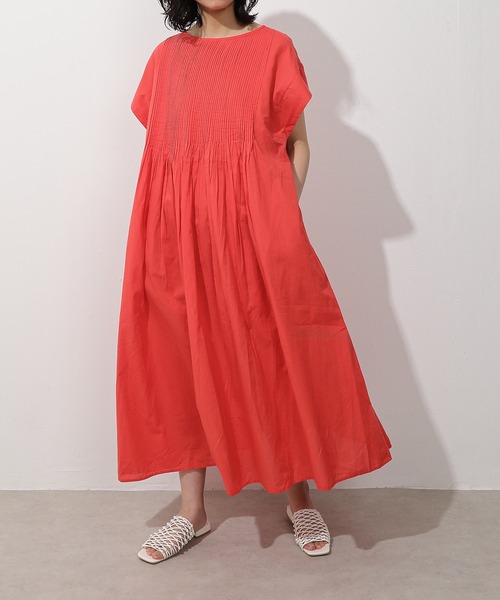 Monocoro toppi(モノコロトッピ)の「コットン ピンタックワンピース(ワンピース・レディース・インディゴブルー/ブルー/グリーン/レッド/モカ/グリーン系/チャコールグレー・フリー)」の22枚目の写真