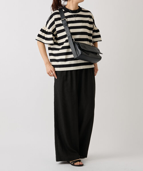 【美品】洗える♪beardsley 袖ギャザーシアーtee ブラック ビアズリー BEARDSLEY 袖ギャザーシアーTee （black