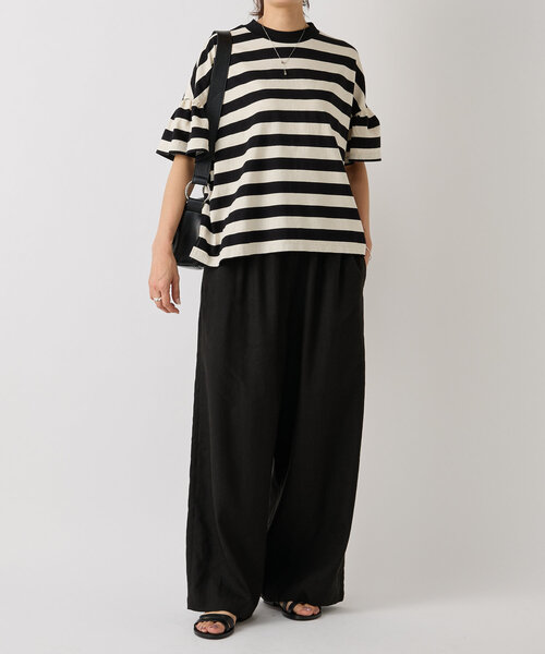 【美品】洗える♪beardsley 袖ギャザーシアーtee ブラック 袖ギャザーTブラウス（シャツ/ブラウス）｜BEARDSLEY