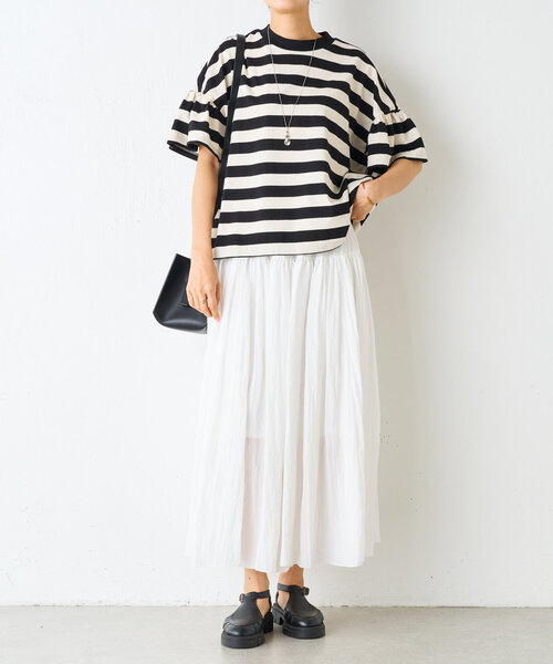 BEARDSLEY（ビアズリー）の「ギャザースリーブTee（Tシャツ/カットソー・レディース・ベージュ/ブラック・FREE）」の9枚目の写真