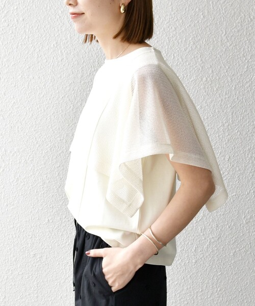 SHIPS any:〈手洗い可能〉メッシュ シアー ハンカチ スリーブ ドッキング TEE SHIPS any tシャツ any:「手洗い可能」メッシュ シアー ハンカチ