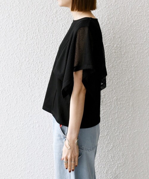 SHIPS any メッシュ シアー ハンカチ スリーブ ドッキング TEE SHIPS any tシャツ any:「手洗い可能」メッシュ シアー ハンカチ