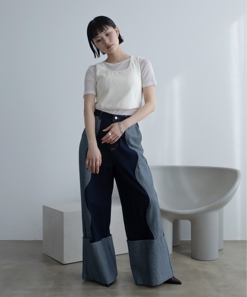 VACANCY(ヴァカンシー)の「ホールデザインタンク/シアーインナーセット(Tシャツ/カットソー・レディース・ホワイト/ブラック・FREE)」の16枚目の写真