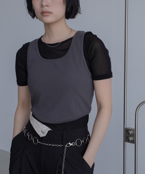 VACANCY(ヴァカンシー)の「ホールデザインタンク/シアーインナーセット(Tシャツ/カットソー・レディース・ホワイト/ブラック・FREE)」の18枚目の写真