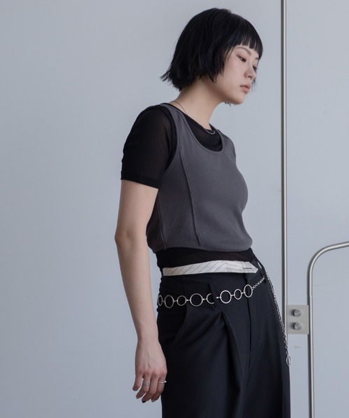 VACANCY(ヴァカンシー)の「ホールデザインタンク/シアーインナーセット(Tシャツ/カットソー・レディース・ホワイト/ブラック・FREE)」の20枚目の写真