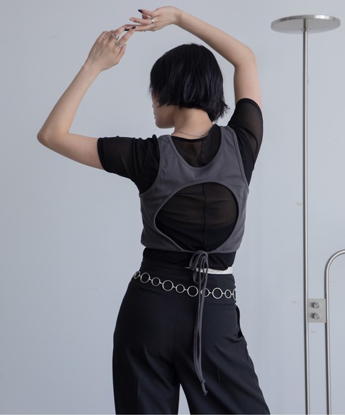 VACANCY(ヴァカンシー)の「ホールデザインタンク/シアーインナーセット(Tシャツ/カットソー・レディース・ホワイト/ブラック・FREE)」の21枚目の写真
