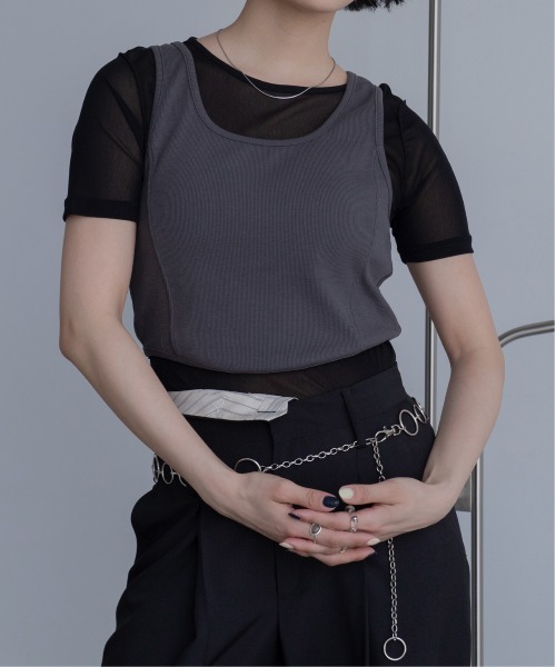 VACANCY(ヴァカンシー)の「ホールデザインタンク/シアーインナーセット(Tシャツ/カットソー・レディース・ホワイト/ブラック・FREE)」の19枚目の写真