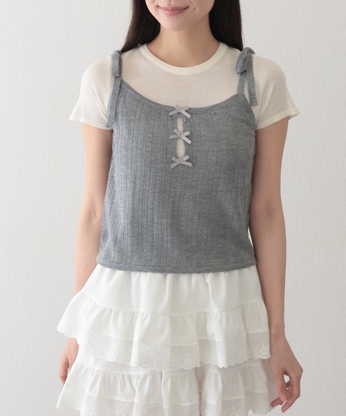 Lace Ladies(レースレディース)の「リボン付き キャミソール ドッキング 半袖 Tシャツ(Tシャツ/カットソー・レディース・ブルー/グレー・FREE)」の8枚目の写真