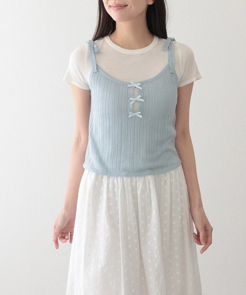 Lace Ladies(レースレディース)の「リボン付き キャミソール ドッキング 半袖 Tシャツ(Tシャツ/カットソー・レディース・ブルー/グレー・FREE)」の9枚目の写真