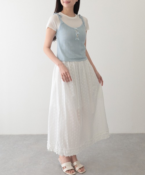 Lace Ladies(レースレディース)の「リボン付き キャミソール ドッキング 半袖 Tシャツ(Tシャツ/カットソー・レディース・ブルー/グレー・FREE)」の10枚目の写真