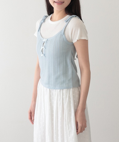 Lace Ladies(レースレディース)の「リボン付き キャミソール ドッキング 半袖 Tシャツ(Tシャツ/カットソー・レディース・ブルー/グレー・FREE)」の11枚目の写真