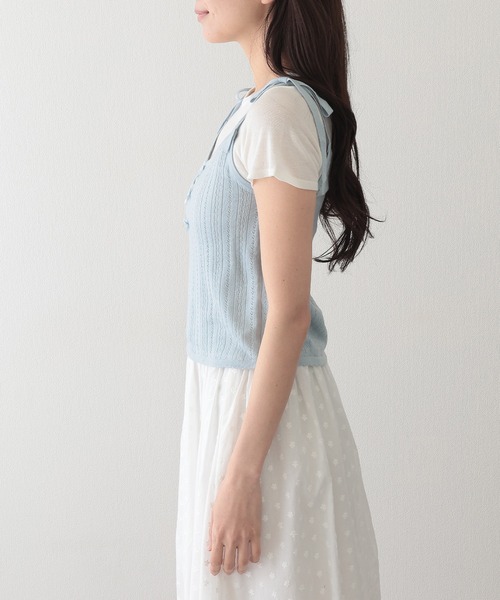 Lace Ladies(レースレディース)の「リボン付き キャミソール ドッキング 半袖 Tシャツ(Tシャツ/カットソー・レディース・ブルー/グレー・FREE)」の12枚目の写真