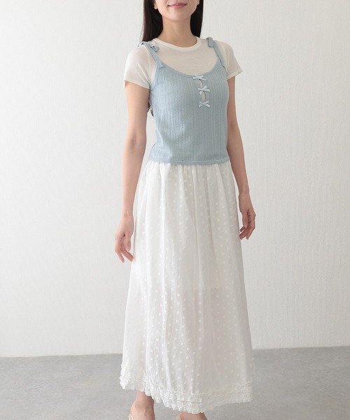 Lace Ladies(レースレディース)の「リボン付き キャミソール ドッキング 半袖 Tシャツ(Tシャツ/カットソー・レディース・ブルー/グレー・FREE)」の13枚目の写真