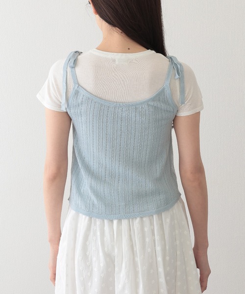 Lace Ladies(レースレディース)の「リボン付き キャミソール ドッキング 半袖 Tシャツ(Tシャツ/カットソー・レディース・ブルー/グレー・FREE)」の14枚目の写真