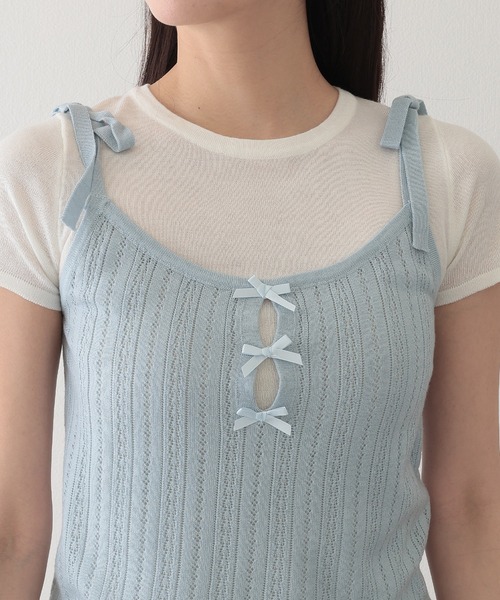 Lace Ladies(レースレディース)の「リボン付き キャミソール ドッキング 半袖 Tシャツ(Tシャツ/カットソー・レディース・ブルー/グレー・FREE)」の15枚目の写真
