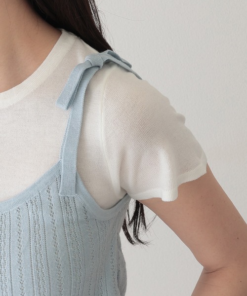 Lace Ladies(レースレディース)の「リボン付き キャミソール ドッキング 半袖 Tシャツ(Tシャツ/カットソー・レディース・ブルー/グレー・FREE)」の16枚目の写真