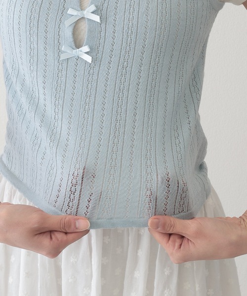Lace Ladies(レースレディース)の「リボン付き キャミソール ドッキング 半袖 Tシャツ(Tシャツ/カットソー・レディース・ブルー/グレー・FREE)」の17枚目の写真