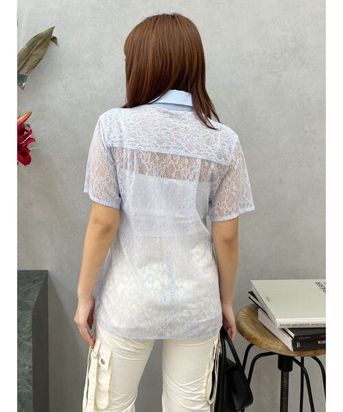 EVRIS（エヴリス）の「ドロストハーフスリーブレースシャツ（シャツ/ブラウス・レディース・ホワイト/ブルー/ブラック・FREE）」の5枚目の写真