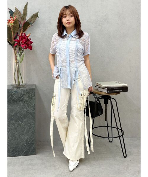 EVRIS（エヴリス）の「ドロストハーフスリーブレースシャツ（シャツ/ブラウス・レディース・ホワイト/ブルー/ブラック・FREE）」の6枚目の写真