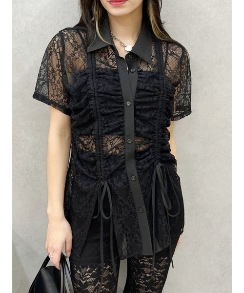 EVRIS（エヴリス）の「ドロストハーフスリーブレースシャツ（シャツ/ブラウス・レディース・ホワイト/ブルー/ブラック・FREE）」の3枚目の写真