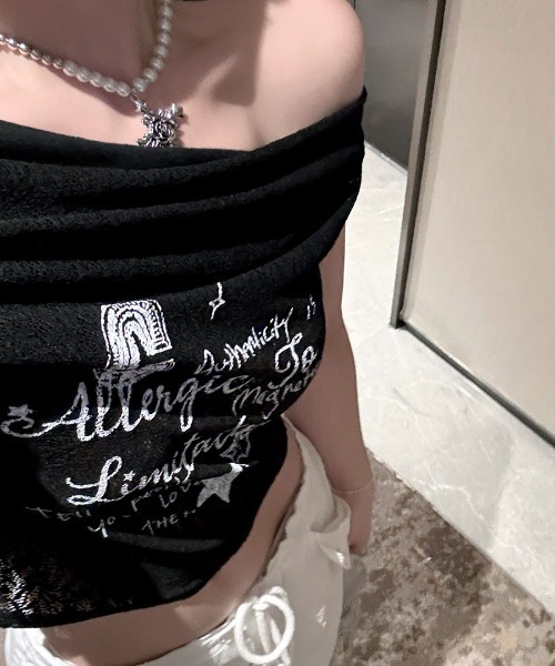 REMUR(レミュール)の「オフショルロゴレーストップス(Tシャツ/カットソー・レディース・ホワイト/ブラック・FREE)」の16枚目の写真