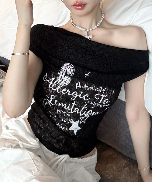 REMUR(レミュール)の「オフショルロゴレーストップス(Tシャツ/カットソー・レディース・ホワイト/ブラック・FREE)」の20枚目の写真