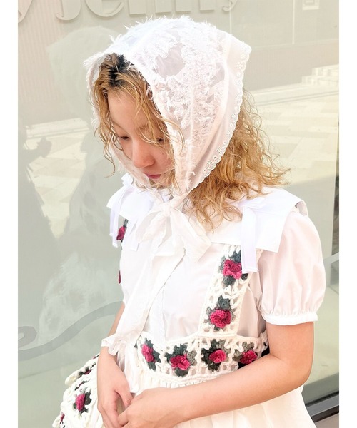 merry jenny(メリージェニー)の「flowerジャガードヘッドドレス(その他ヘアアクセサリー・レディース・ブルー/オフホワイト/ブラック・FREE)」の1枚目の写真