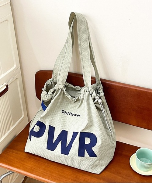 りー＊　バッグ セール】PWRロゴ ドローストリング シャカシャカ トートバッグ