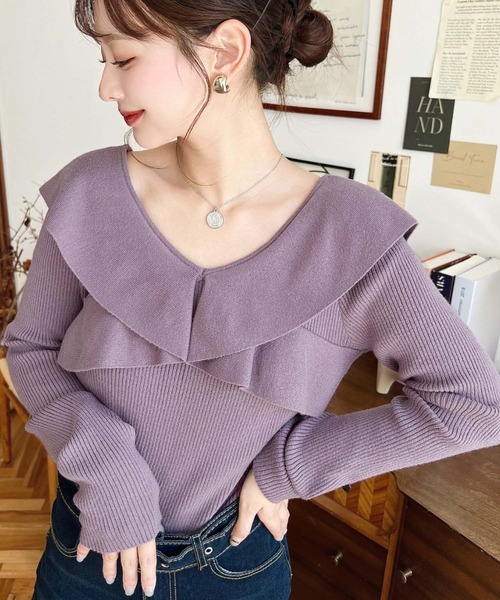 セール】12G フリルニットプルオーバー（ニット/セーター）｜moment+