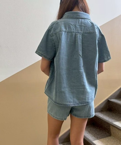 LETee(レティー)の「デニムサマージャケット&ラップスカート風ショートパンツ(セットアップ・レディース・ブルー/サックスブルー・FREE)」の10枚目の写真